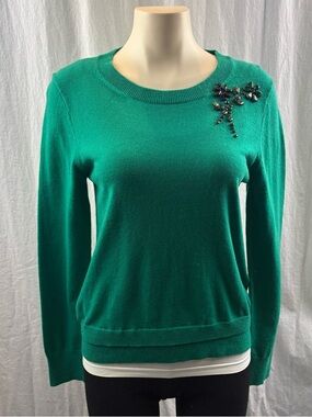 Kate Spade Sweater Embellished Brooch Wool Green M
